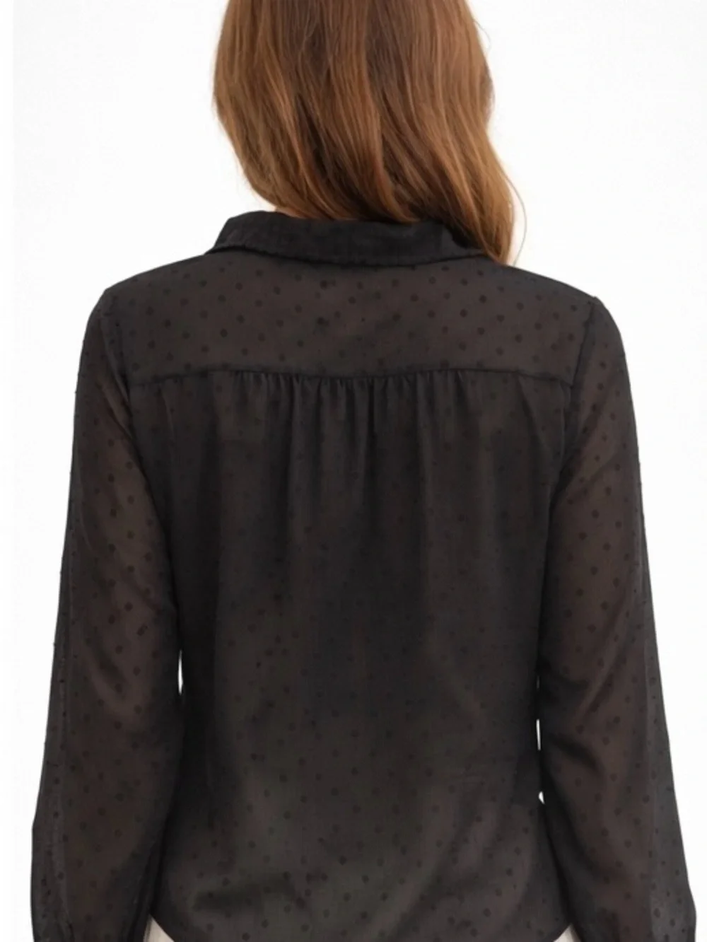 H&M Black Ruffle Dot Sheer Button-Down Blouse - Picture 2 of 3